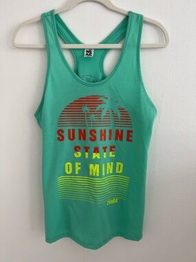 Zumba Fitness Mint Green Tank Top with Red and Yellow Graphic